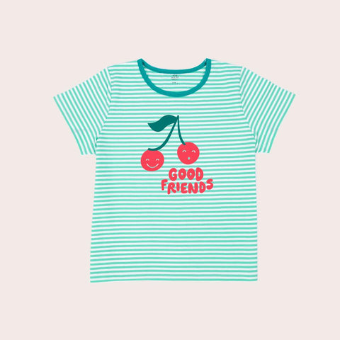 Stripe Cherry Good Friends Tee- Bayberry SS22