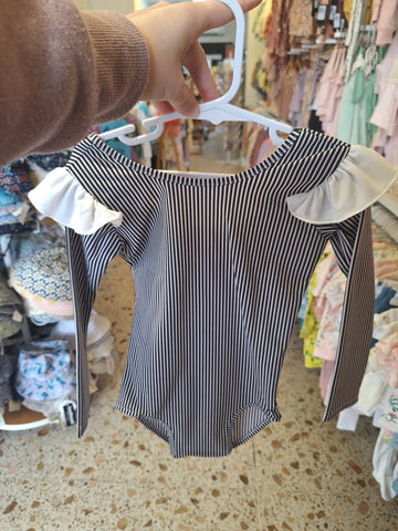 Black & white stripe L/S Frill Leopard SS17
