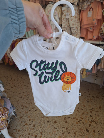 Wild Lion Short Sleeve Bodysuit- white