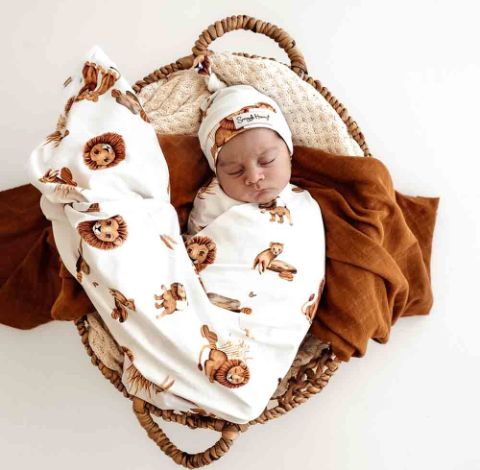 Lion Organic Jersey Wrap & Beanie Set