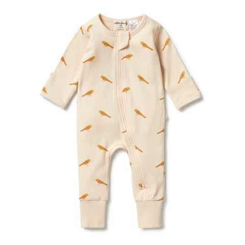 Tweet Tweet Organic Rib Zipsuit with feet AW23