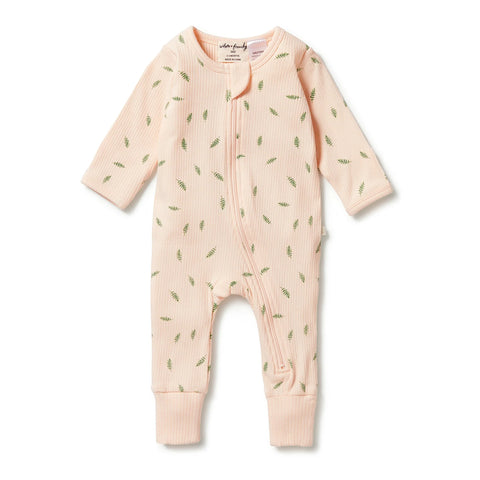 Falling Leaf Organic Rib Zipsuit with feet AW23