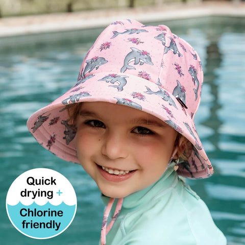 Girls Ponytail Swim Bucket Beach Hat- Dolphin SS25