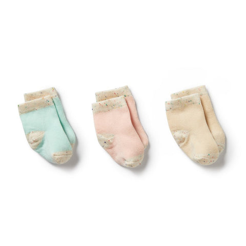 Mint Green, Cream, Pink Organic 3 pack baby socks AW24