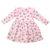 Butterfly Print Long Sleeve Dress Fairytale Pink AW24