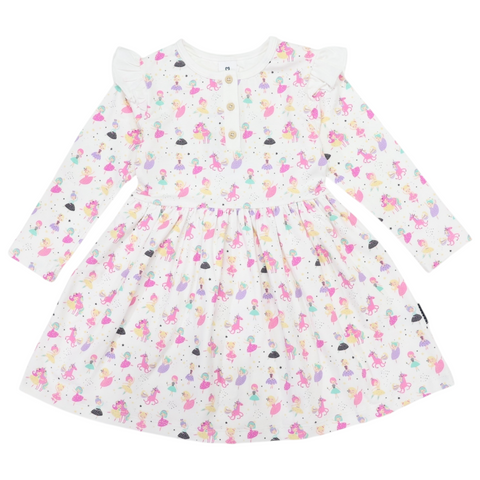 Dancing Unicorn Print Dress- Cream AW25