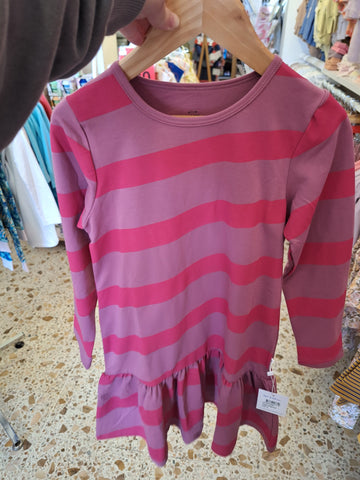 Diagonal Stripe Long Sleeve Dress- Eggplant AW22