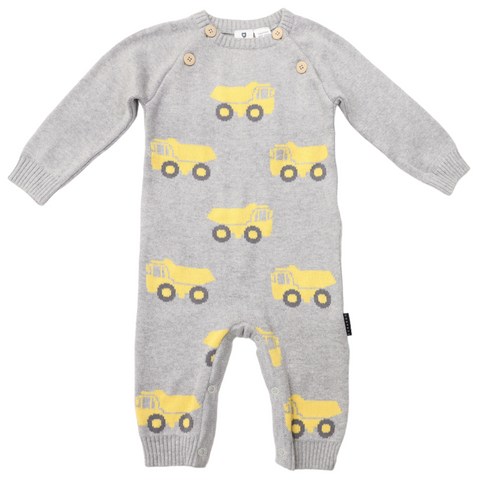 Tip Truck Knit Onesie Grey AW24