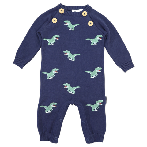 T-REX Embroidered Knit Onesie Navy AW25