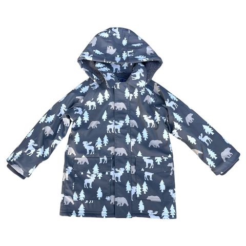Bear Print Colour Change Sherpa Lined Raincoat Charcoal AW24