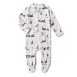 Trains Organic Snuggle Sleepsuit Zip Footie