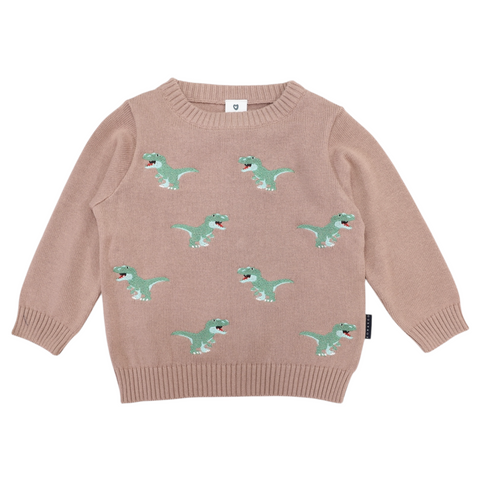T-REX Embroidered Knit Sweater Chestnut AW25