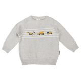 Trucks and Diggers Embroidered Knit Sweater- grey SS24