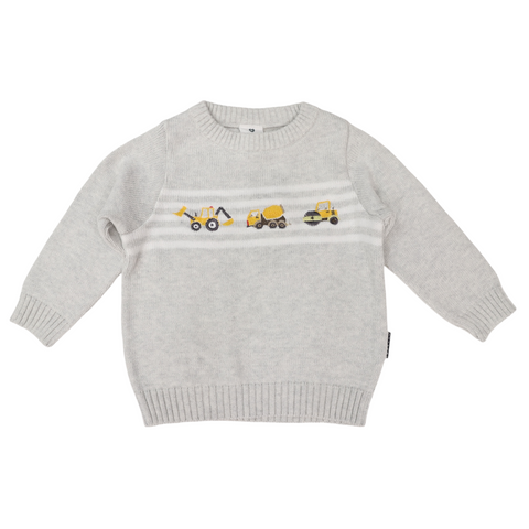 Trucks and Diggers Embroidered Knit Sweater- grey SS24