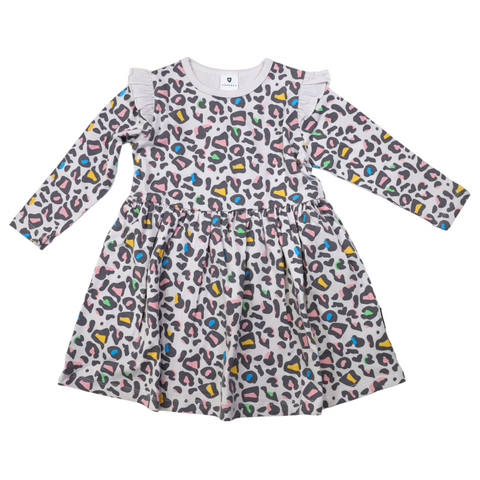 Leopard Print Long Sleeve Dress Microchip Grey AW24