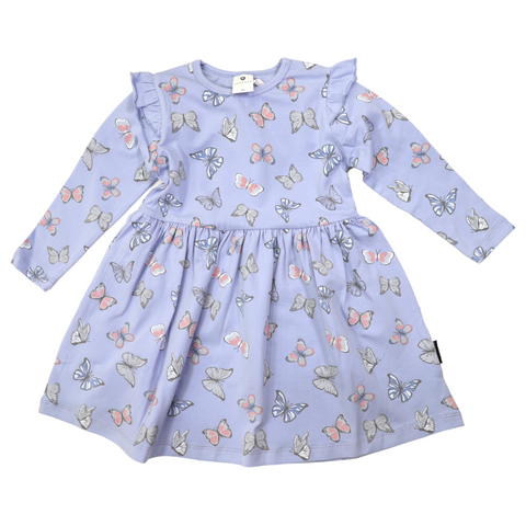 Butterfly Print Long Sleeve Dress Blue Herron AW24