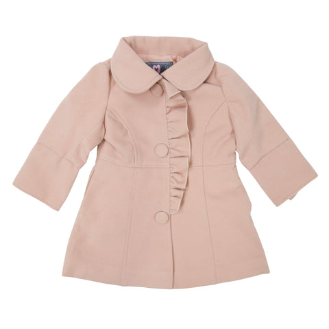 Frilled Collared Overcoat Faux Wool Dusty Pink AW25