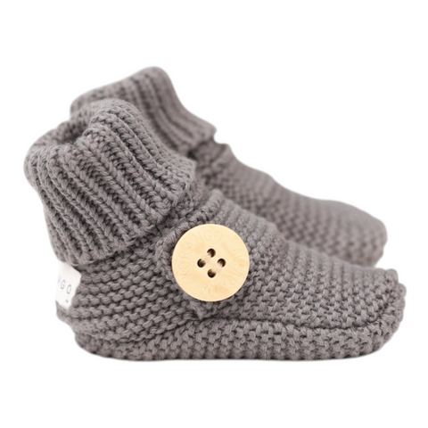 Cotton Knit Button Bootie with gift box charcoal AW25