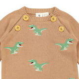 T-REX Embroidered Knit Onesie Chestnut AW25
