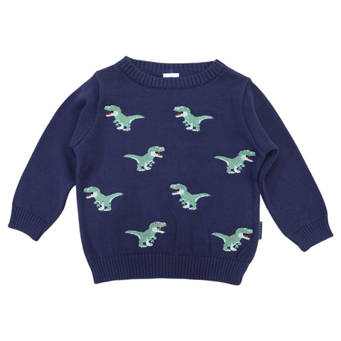 T-REX Embroidered Knit Sweater Navy AW25