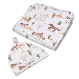Wild Horses Organic Jersey Wrap & Beanie Set