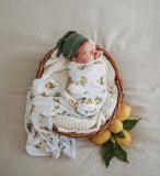 Lemon Baby Jersey Wrap & Beanie Set
