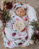Peony Bloom Baby Jersey Wrap & Topknot Set