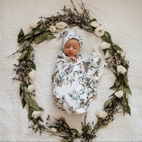 Eucalyptus Baby Jersey Wrap & Beanie Set