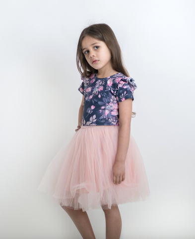 Ink Floral S/S Frill Leotard- High Back Lycra