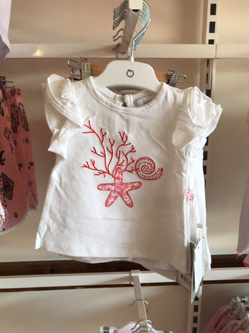 Plum print/embroidered jersey tee-white
