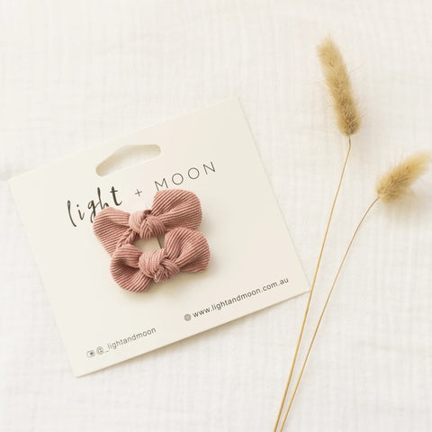 Dusty Rose Corduroy Bow clips
