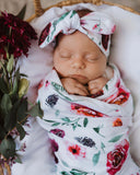 Peony Bloom Baby Jersey Wrap & Topknot Set