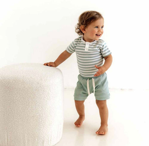 Sage Stripe Organic Short Sleeve Bodysuit SS22