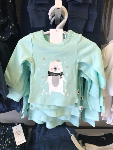 Bear Long Sleeve Tee- Aqua