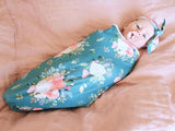 TEAL FLORAL TOP KNOT HEADBAND