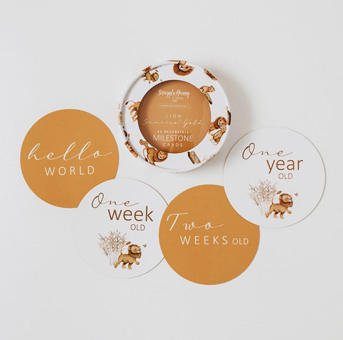 Lion & Sunrise Gold Reversible Milestone Cards