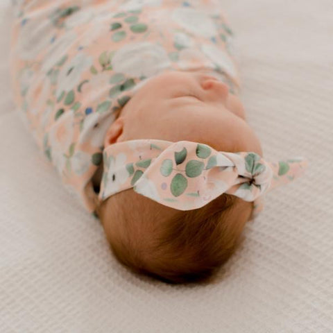 PEACH PEONY PRINT TOP KNOT HEADBAND