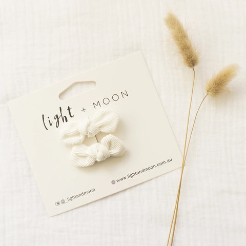 White Corduroy Bow clips