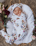 Boho Posy Baby Jersey Wrap & Topknot Set
