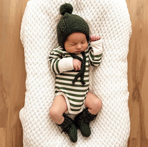 Olive Merino Wool Bonnet & Booties