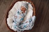 Whale Baby Jersey Wrap & Beanie Set