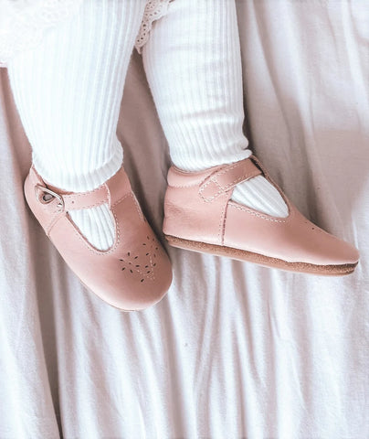 Pink Flower Wax Leather T-bars
