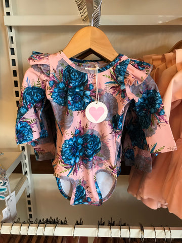 Blue Peony Long Sleeve Frill leotard