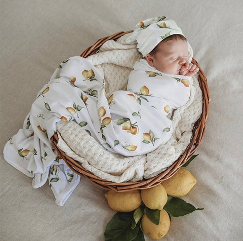 Lemon Baby Jersey Wrap & Beanie Set