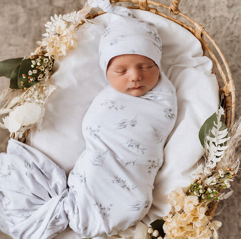 Silver Gum | Baby Jersey Wrap & Beanie Set