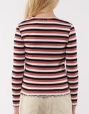 Jamie LSLV Rib Tee- Rose, Navy & White