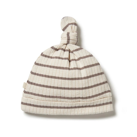 Hazelwood Ecru Organic Stripe Rib Knot Hat SS21