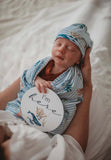 Whale Baby Jersey Wrap & Beanie Set