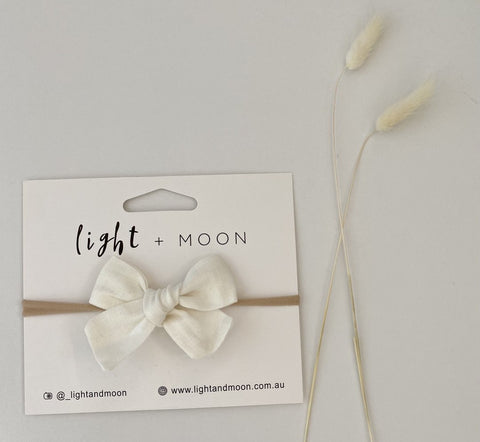 White Linen Bow Headband