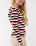 Jamie LSLV Rib Tee- Rose, Navy & White